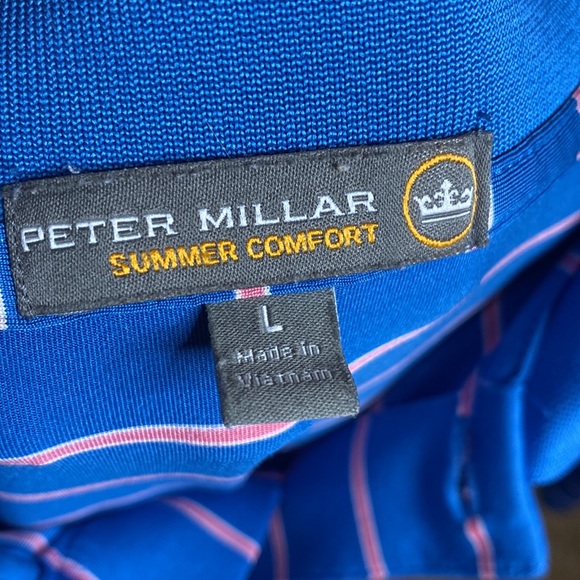Peter Millar Summer Comfort Blue Pink Stripped Golf Polo L - Picture 8 of 8